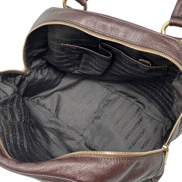 CELINE Vintage Macadam Big Logo Tote Bag Brown Gold Leather Nylon Zip [105063] - Picture 11 of 12